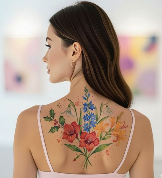 watercolor birth flower tattoo